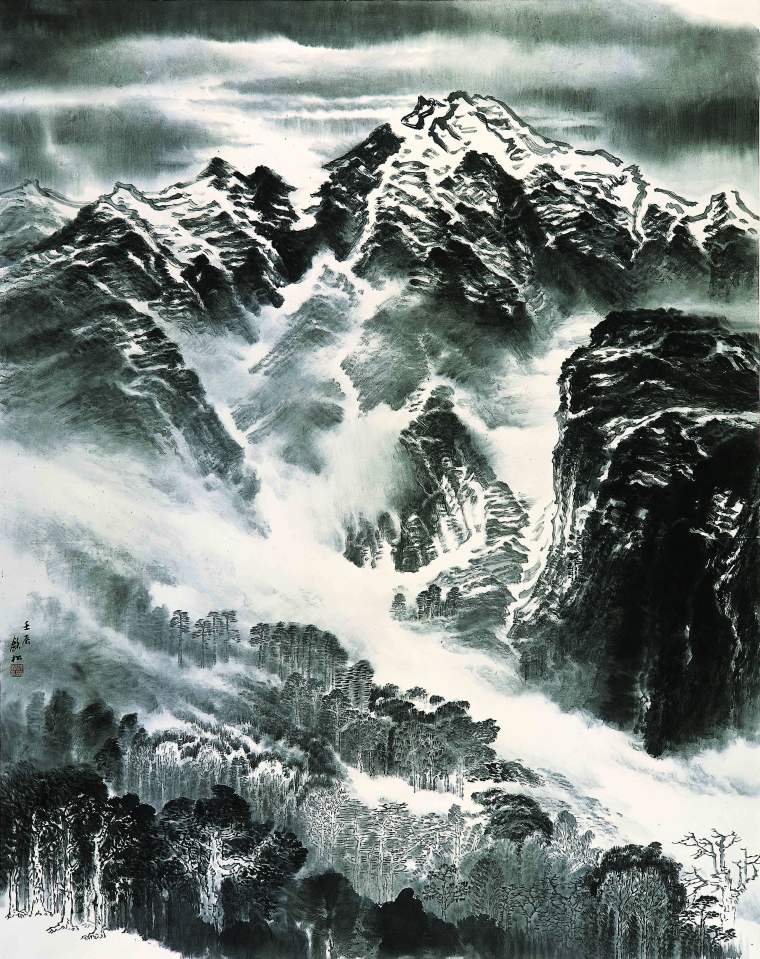 谷底腾云，中国画，许钦松，184x147cm，2012年