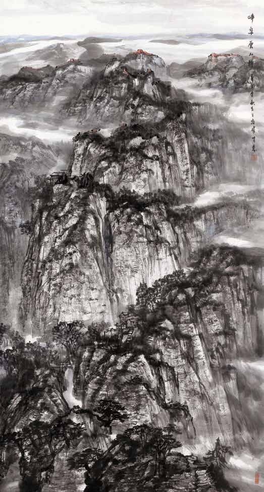 祁海峰　《啼鸟雲山静》　中国画　176×96cm