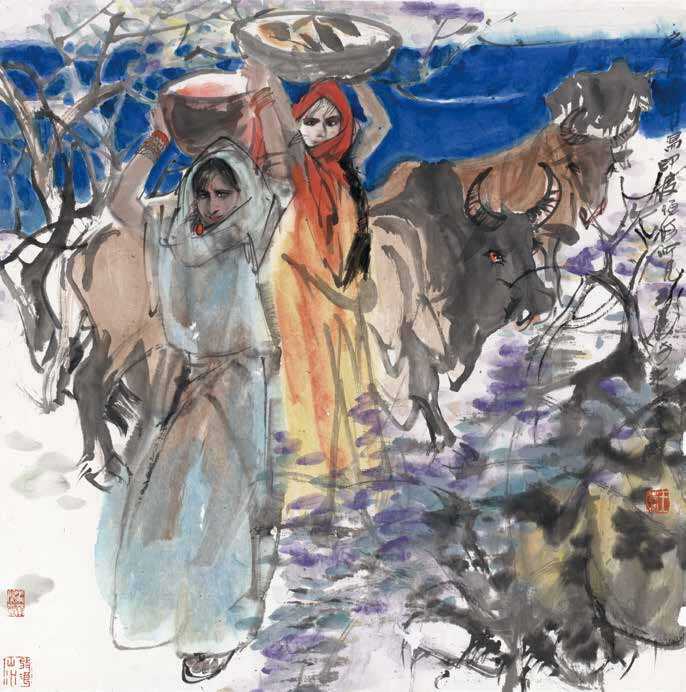 王涛　《写印度恒河所见》　中国画　68×69cm