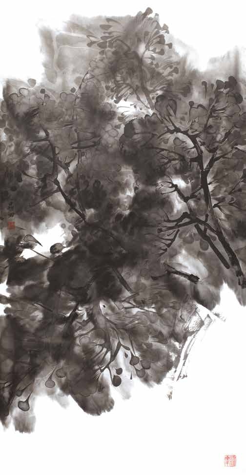 吕品田　《树影婆娑》　中国画　138×69cm　2018 年