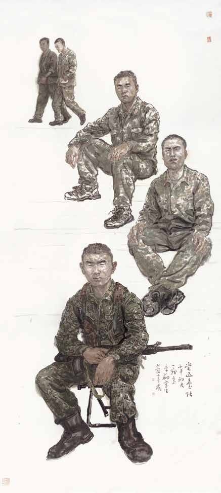 李翔　《营区台阶》　中国画　230×98cm　2016 年