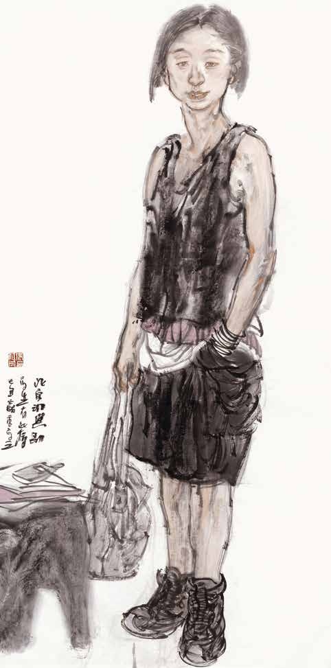 张江舟　《学生肖像》　中国画　136×68cm