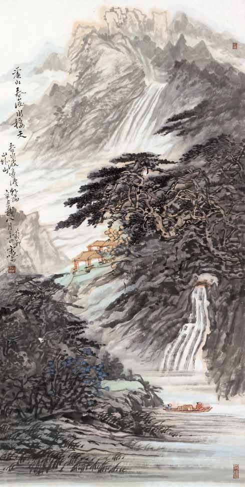 宋鸣　《溪山春后水接天》　中国画　138×68cm　2021 年