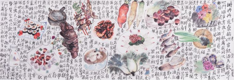 《湘江美食》 178×60cm 纸本设色 2017