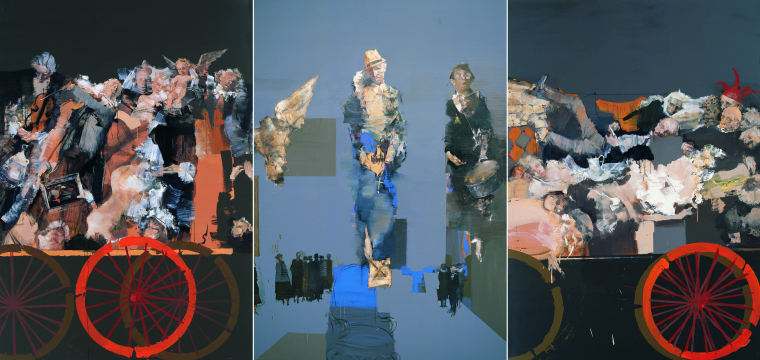 俞晓夫《巴黎艺术大逃亡系列》198X138cmX3 2008年 布面油画