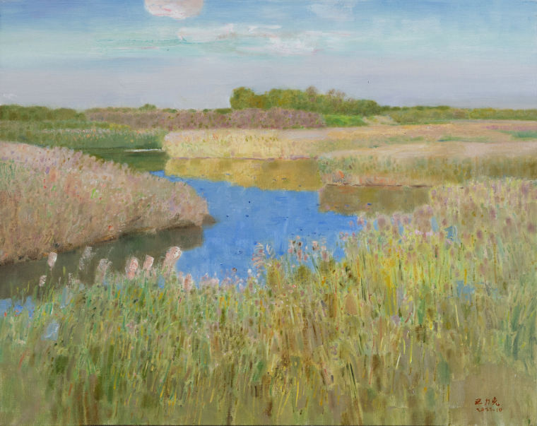 《湖滨湿地》油画 80x100cm 2022.10