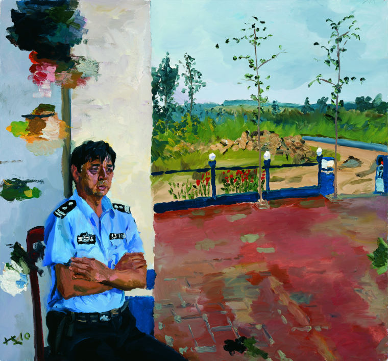 2010 《肖老师在三台子派出所》 Xiao on duty at the police station140x150cm 布面油画