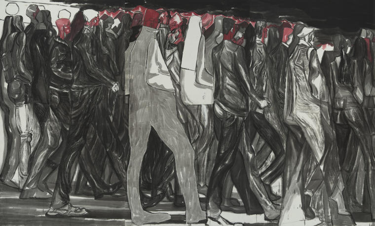 《行走的人系列之一》，180×290cm,纸本水墨，2015年。