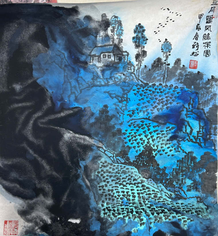 《三月春风绿茶园》57x47cm