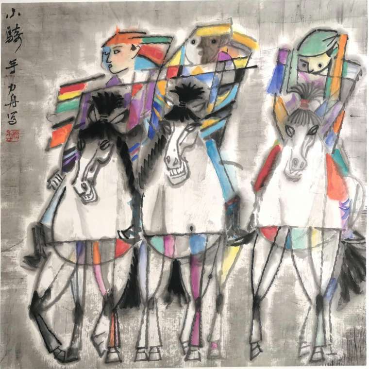 10杨力舟 小骑手 70x70cm 国画