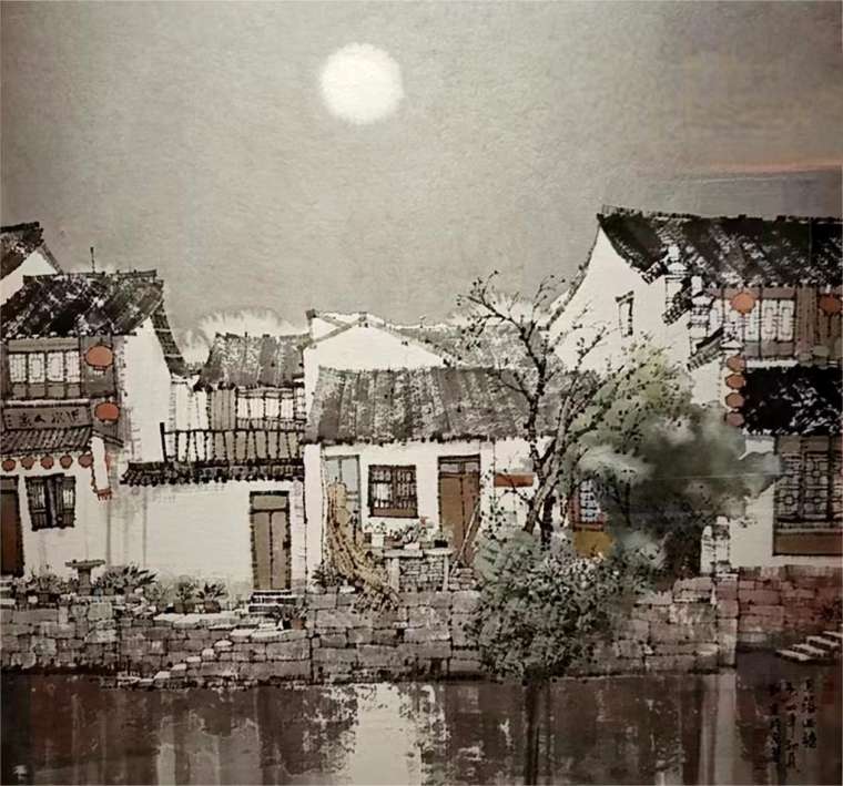 56刘建  月落西塘  90x96cm 国画