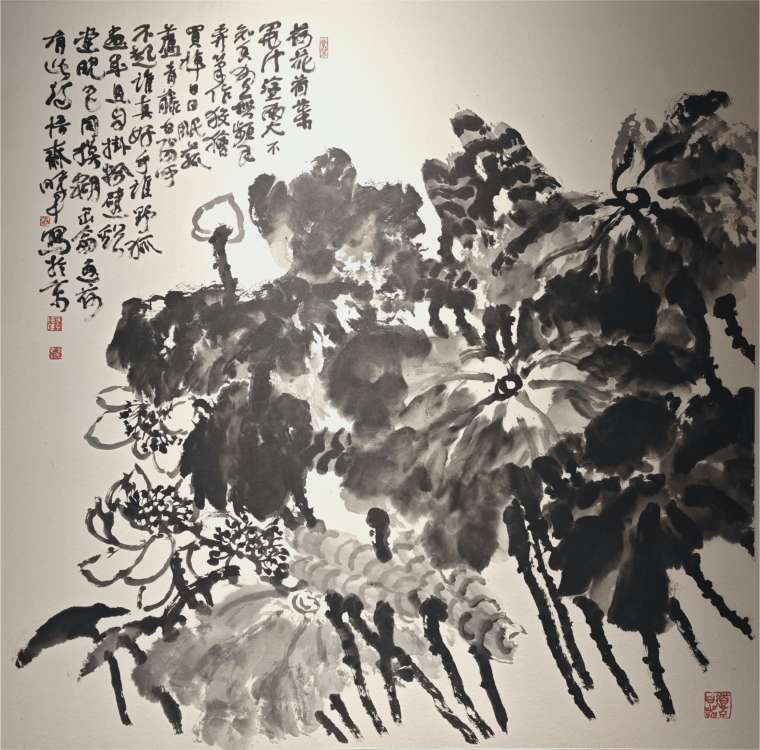 57李晓军 墨荷  144x144cm  国画