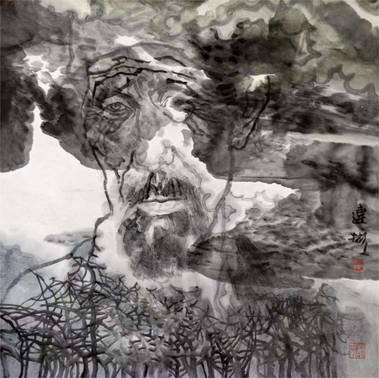 55纪连彬 秋林 68x68cm  国画