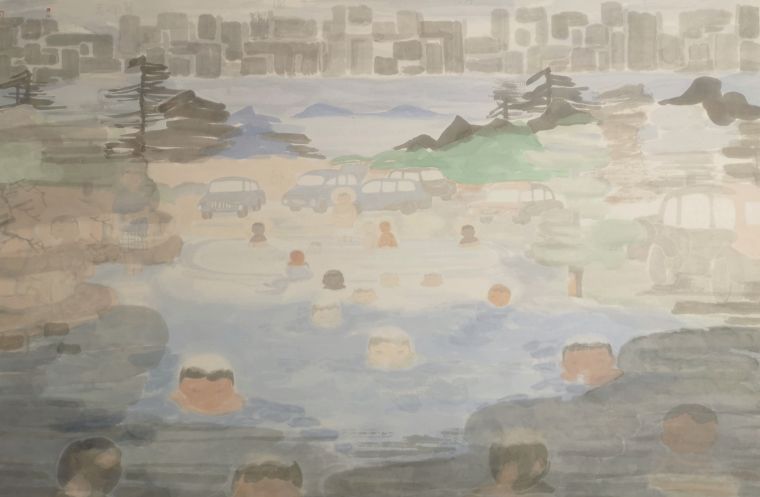 40田黎明 夏凉图 90x130cm  国画